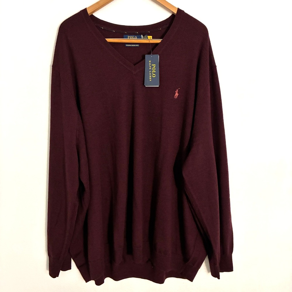 NEW Polo Ralph Lauren Sweater Men's 6XB Merino Wool V Neck Preppy Party